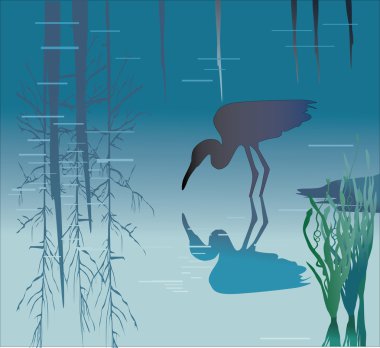 heron in pond clipart