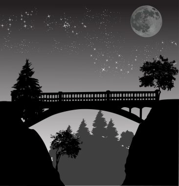 nighr bridge under full moom clipart