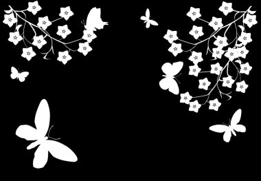 white illustration with five butterflies clipart