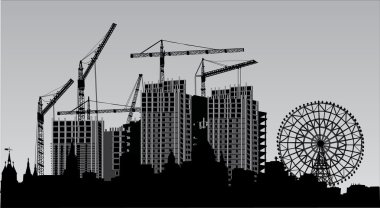 city landscape with Ferris wheel clipart