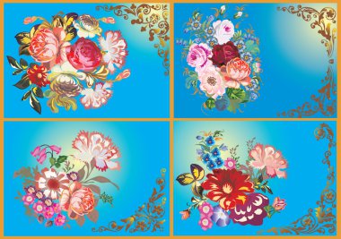 Mavi dört çiçek tasarımları