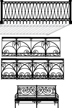 three fences and bench clipart