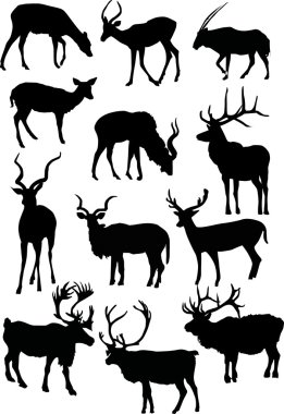 twelve horned animal silhouettes clipart