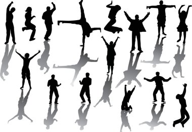 happy silhouettes and its reflections clipart