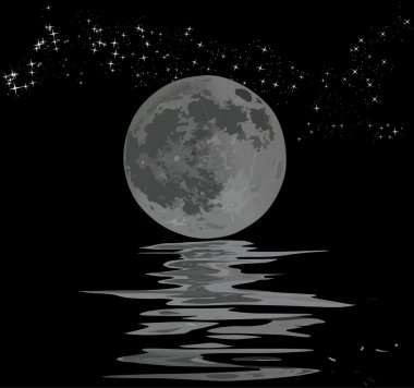 full moon, stars and its reflection