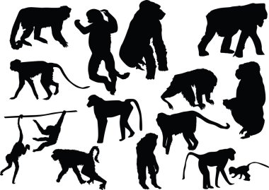 fifteen monkey silhouettes clipart