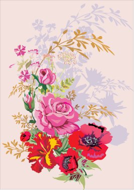 rose ansd poppy bouquet with shadow clipart