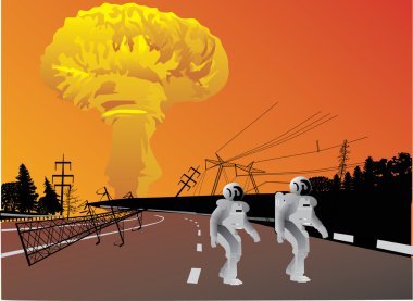 atomic explosion and robots clipart