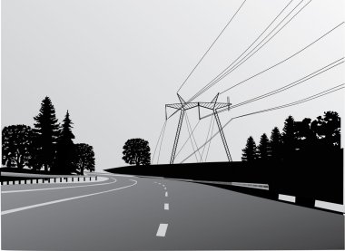 electric line in forest near road clipart