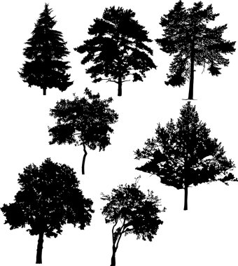 seven tree silhouettes clipart