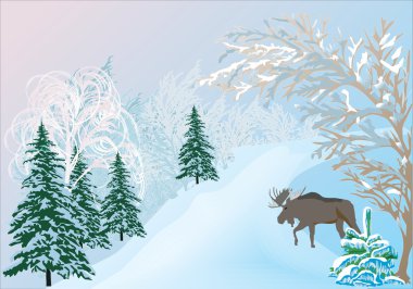 elk in winter forest clipart