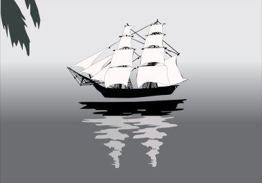 ship with reflection on gray clipart