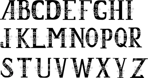 Zwarte alfabet met witte curles — Stockvector