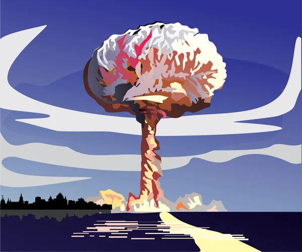 Atomový výbuch mrak nad městem — Stockový vektor
