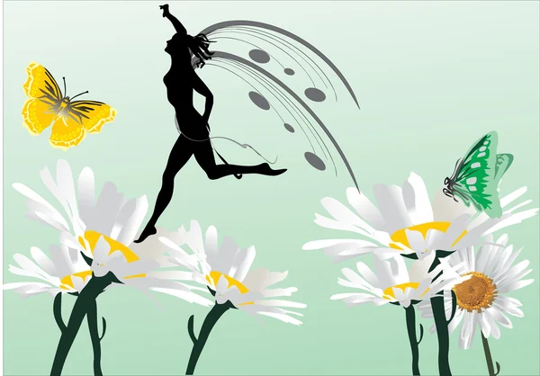 Camomile flowers and fairy — Stock Vector