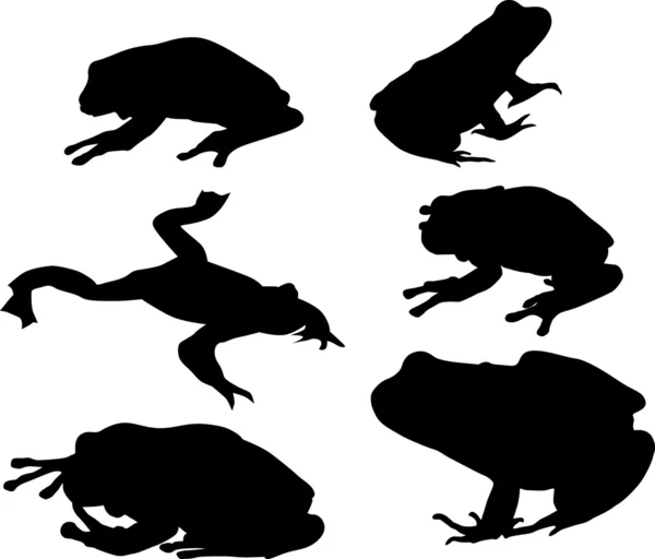 Altı kurbağa silhouettes — Stok Vektör