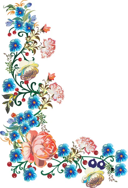 Mavi çiçekler köşesi illüstrasyon — Stok Vektör