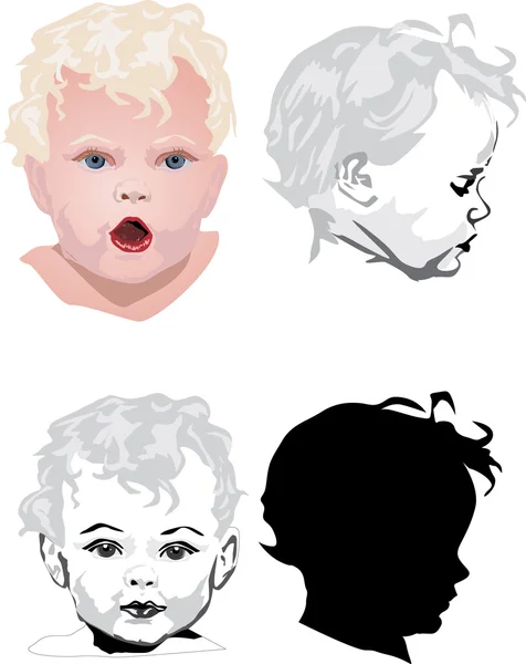 Vier baby portretten geïsoleerd op wit — Stockvector