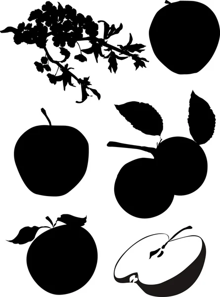 Conjunto de silueta de manzana — Vector de stock