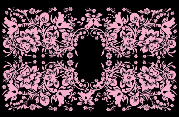 Pink berries and flowers design on black — Stock Vector