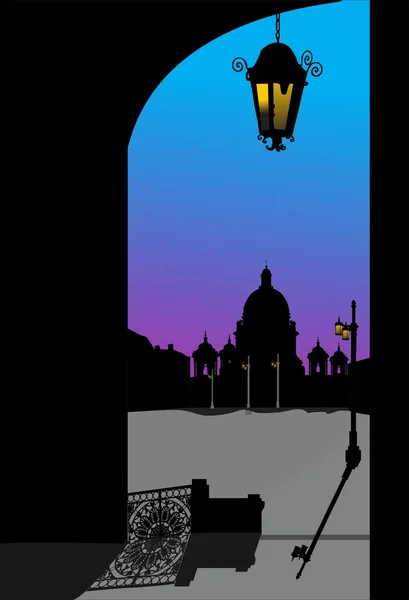 Lampadaire dans la vieille ville — Image vectorielle