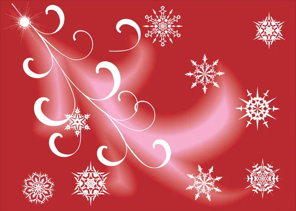 Vita snöflingor på röd bakgrund — Stock vektor
