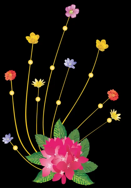 Buisson de fleurs sur noir — Image vectorielle