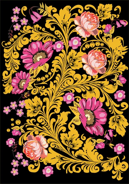 Goud en roze bloem ornament — Stockvector