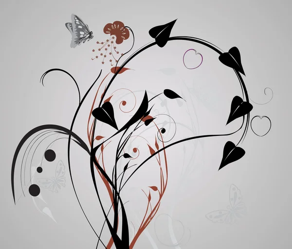 Papillon gris et boucles noires — Image vectorielle