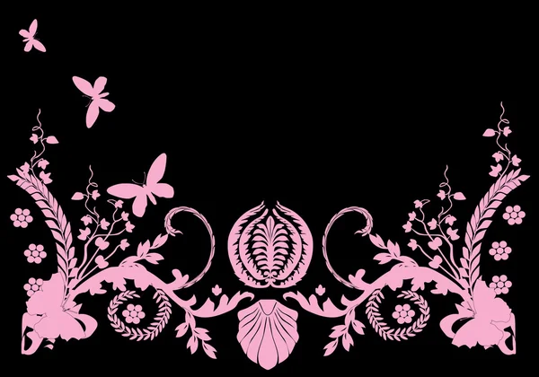 Rosa sobre fondo negro con mariposas — Archivo Imágenes Vectoriales