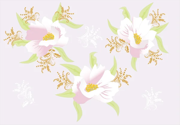 Három fehér és lila virágok — Stock Vector