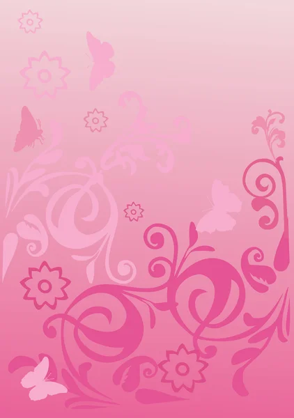 Fundo enrolado rosa com borboletas — Vetor de Stock