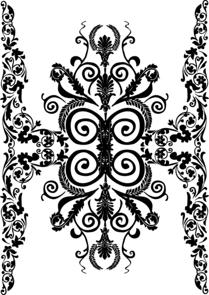Wide black floral vertical stripe — Stock Vector