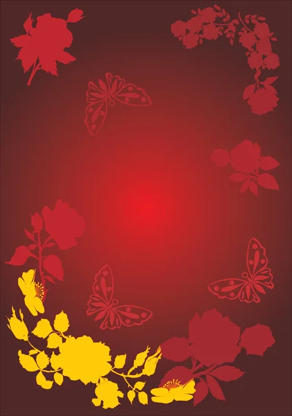 लाल तितली और गुलाब — स्टॉक वेक्टर