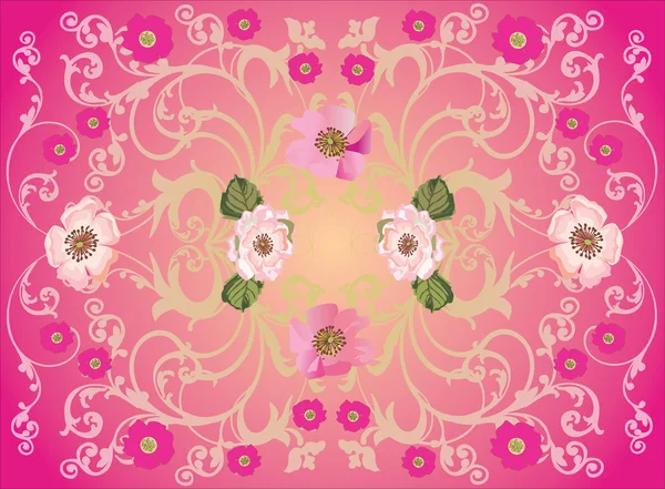 Ροζ φόντο με τριαντάφυλλα — Διανυσματικό Αρχείο