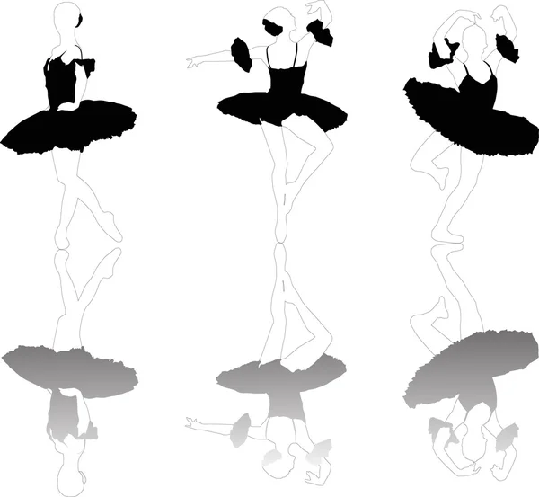 Три танцюристи балету з відображенням — стоковий вектор