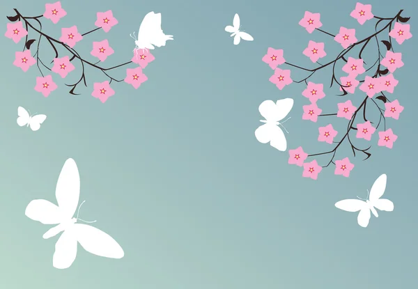 粉色的花和白蝴蝶 — 图库矢量图片