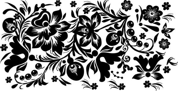 Design noir avec des baies et des fleurs — Image vectorielle
