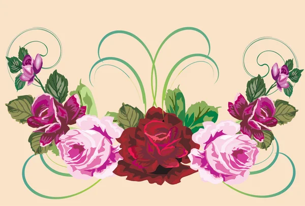 Красные и розовые розы на бежевом — стоковый вектор
