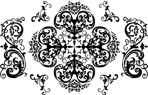 Μαύρο συμμετρική floral μπούκλες — Διανυσματικό Αρχείο