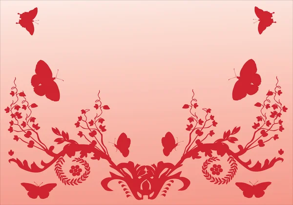 红色蝴蝶与鲜花 — 图库矢量图片