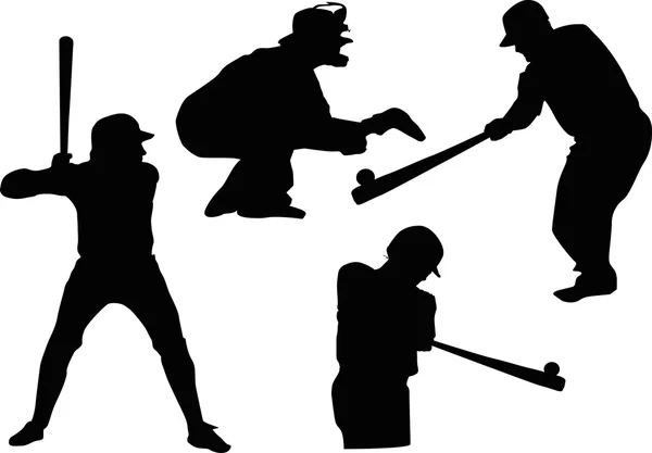 Cuatro siluetas de jugadores de béisbol — Archivo Imágenes Vectoriales