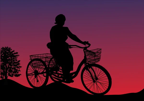 Illustratie met vrouw op fiets — Stockvector