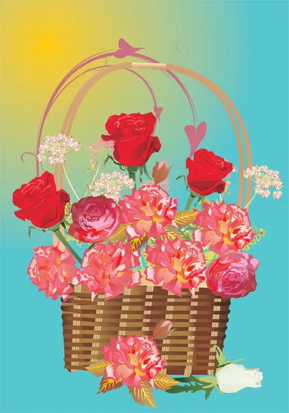 Rosas rojas en cesta — Archivo Imágenes Vectoriales