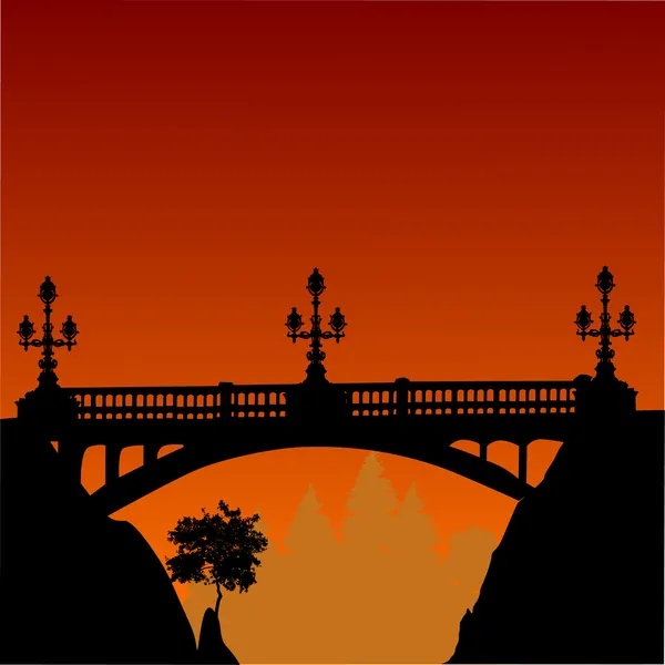 stock vector bridge with lamps and sunset