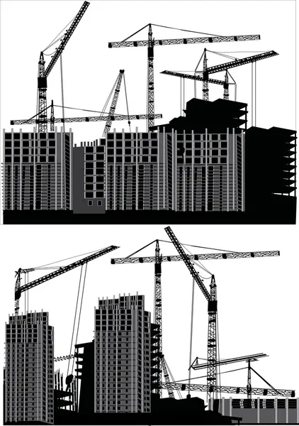 Duas cenas com construção de casa — Vetor de Stock