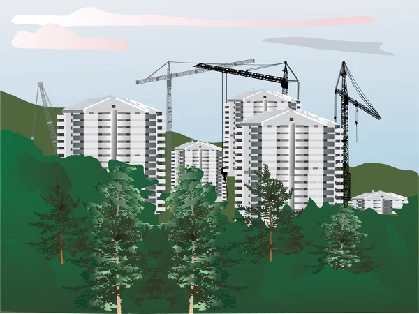 Bâtiment de maison dans les arbres verts — Image vectorielle