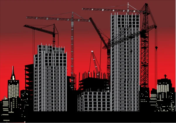住宅建設の赤い夕日 — ストックベクタ