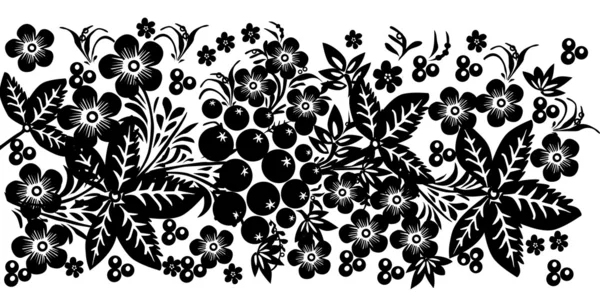 Follaje negro e ilustración de rayas de bayas — Vector de stock