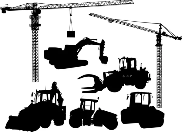 Set of building machine silhouettes — Stock Vector